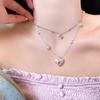 Exquisite Double-Layer Pink Heart Zircon Pearl Necklace Women's Beaded Clavicle Chain