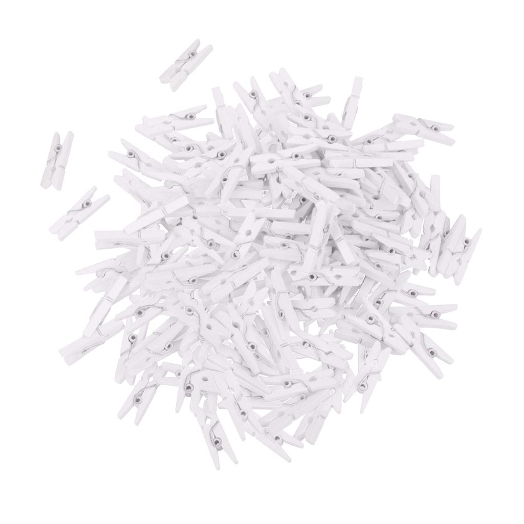 100 Pieces 25mm Plain White Mini Wooden Clips Clothespins Photo Paper Craft for Wedding