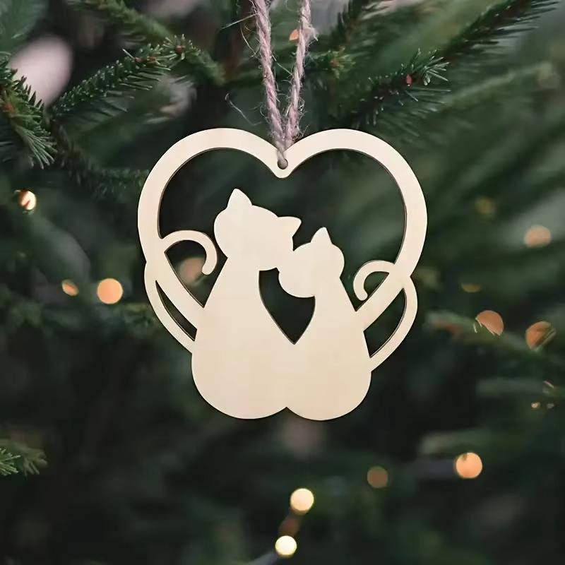 10pcs Unfinished Wooden Cat Cutouts With Holes Blank Natural Cartoon Tags Ornaments Pendants DIY Arts Crafts Party Decorations
