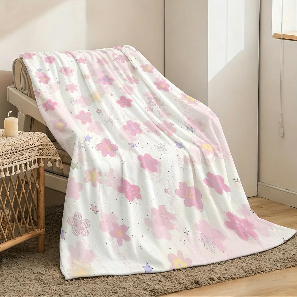 flowers cute Throw Lightweight 240g Flannel Blanket Soft Skin-friendly for Summer Cooling