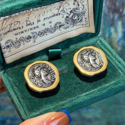Vintage Vergoldete Antike Münzen Ohrstecker Für Frau Runde Knopf Form Luxus Qualität Schmuck Designer Geschenk