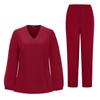 Women's Quick Drying Fabric Solid Color V-neck Pocket Long Sleeve Pants Set Workwear