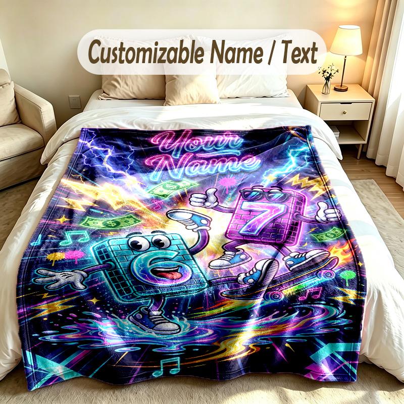 Neon Theme Custom Blanket Personalized Name & Text Customized Soft Warm Throw Blanket Home Decor
