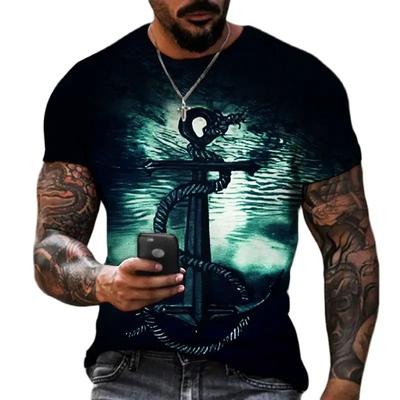Vintage T Shirts For Men 3D Printed Anchor Top Short Sleeve Oversized Tee Hip Hop O-neck T-shirts Mens Clothing Camiseta