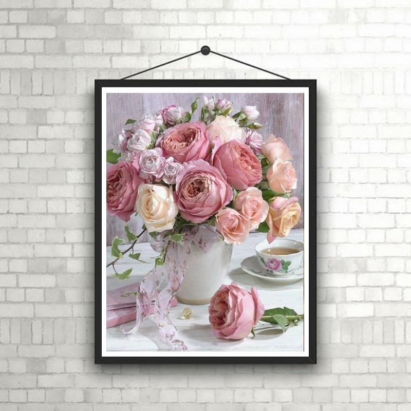 Flower 5D DIY Diamond Painting Full Round Drill Diamond Embroidery Cross Stitch Mosaic Rhinestone Room Decor Wall Art Gift