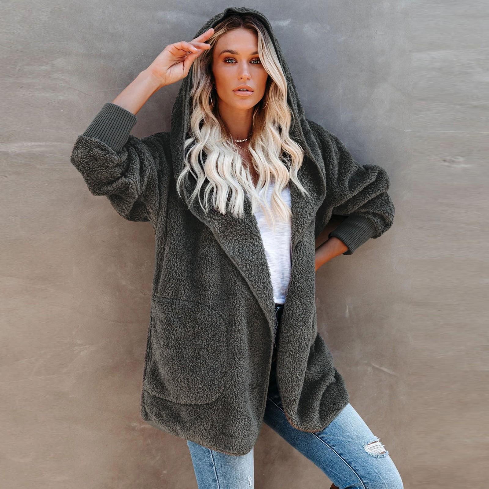 

Women s Winter Fashion Casual Fleece Cardigan Fleece Hooded Cardigan Jacket M