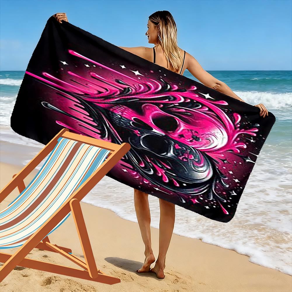 Skull Heart Design in Pink and Black Beach towel quick-drying for travel outdoor sports jogging beach and swimming