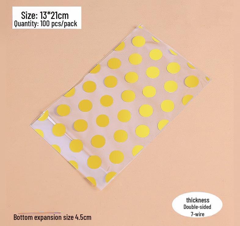 Gold Polka Dot Self-Adhesive Transparent Plastic Bags for Small Biscuits and Candy