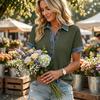 Women's Fashionable Casual Denim Patchwork Short-sleeved Top
