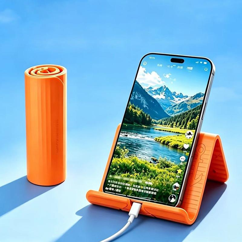 Portable Cell Phone Stand Foldable Adjustable Height Reserved Charging Hole for Home Office Desk Watching Drama Online Meeting