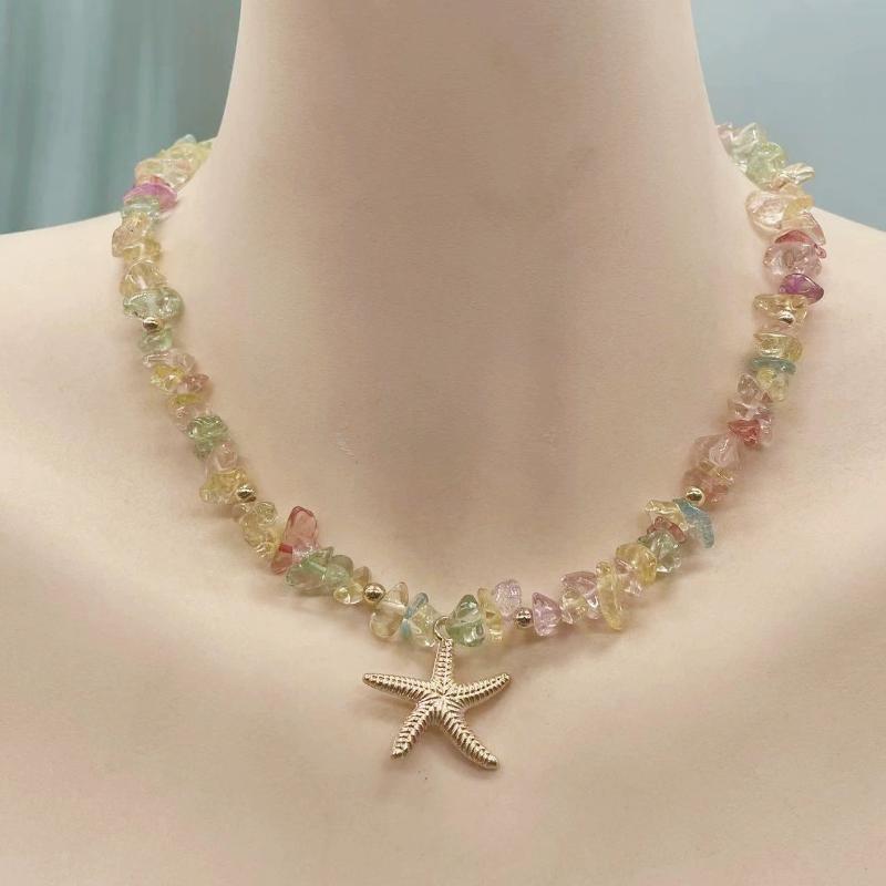 Bohemian Rice Beads Starfish Pendant Necklace for Women Handmade Imitation Pearl Colorful Beaded Choker Summer Beach Jewelry