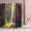 Herbstwald Natur Dekoration Duschvorhang Lebendiger Morgen im bunten Wald mit Sonnenstrahlen durch Baumäste Badezimmer Vorhänge