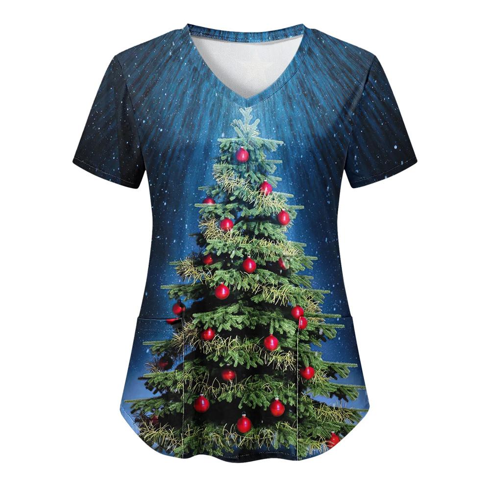 Fruit Plus Size V-Neck Tops Pockets Women Working Uniform Nurse Orange Banana Wear Print Femme Blouse Medical Uniforms Shirts