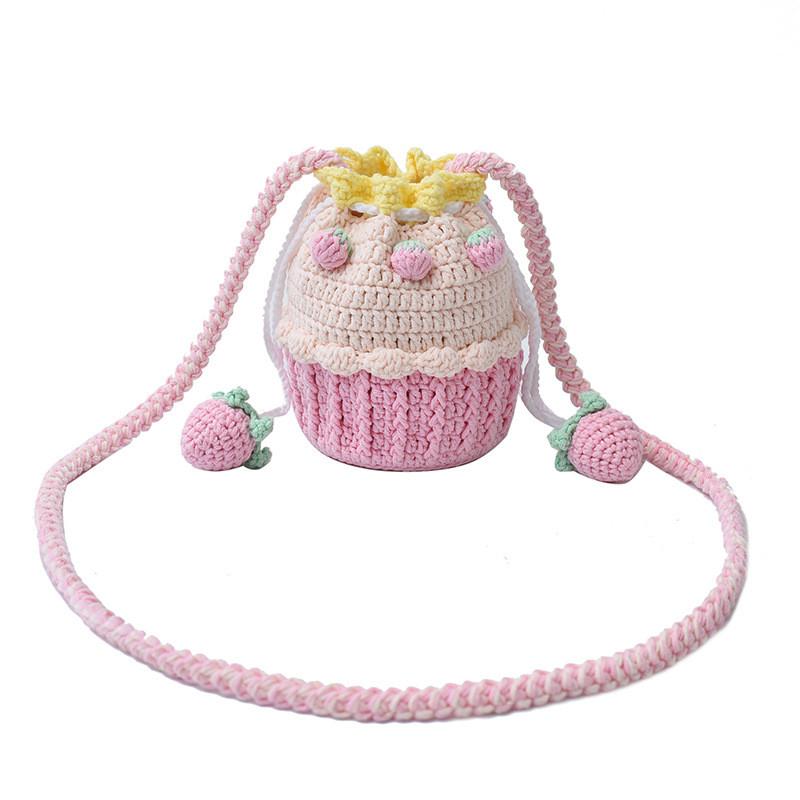 Knitted Wool Mini Bucket Bag With Phone Pocket For Daily Casual Use