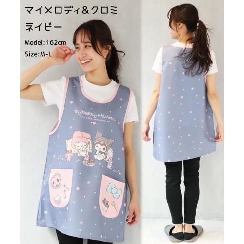 ON NISHIKI My Melody & Kuromi Apron for Nursery Teachers, Side Buttons, Quick-Drying, Wrinkle-Resistant, Women's Character Apron (09 Navy/ML/43376)