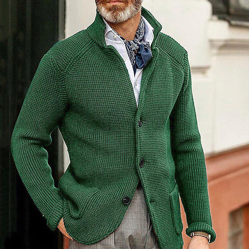 Men's Casual Long Sleeve Solid Color Knitted Cardigan - European & American Fashion