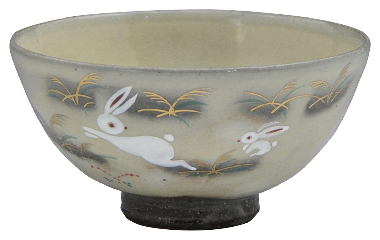 Kyoto ware, Kiyomizu ware, Kagetsu Kiln, Small Rice Bowl, Rabbit design, lgu330-02