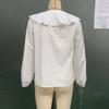 2025 New Autumn Style Splicing Temperament Ruffle Collar Button Fashion Solid Color Versatile Casual Long-sleeved Shirt