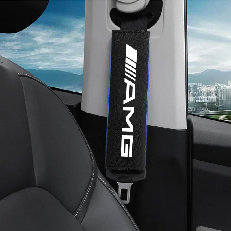 AABIF1 2Pcs Car Seat Belt Shoulder Pad Protective Cover Car Accessories Stickers For Mercedes Benz AMG W204 W213 W205 W211 W212 W176