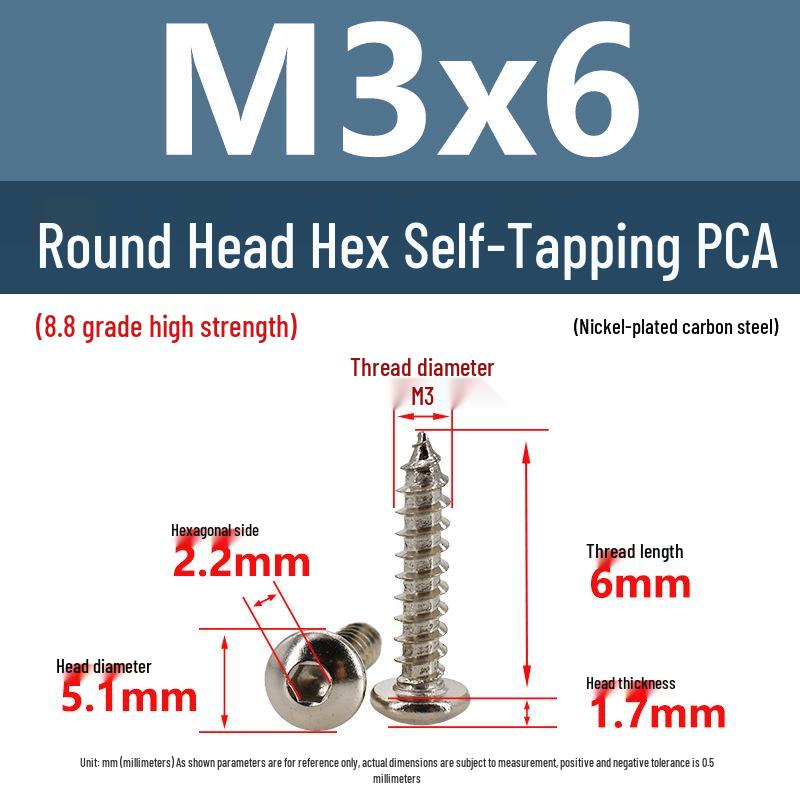 8.8 Grade Round Head Hex Socket Self-Tapping Screws M2-M4 Carbon Steel Bolts