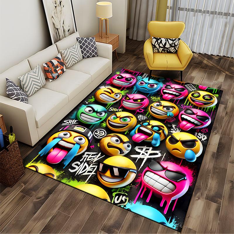 Colorful Graffiti Emoji Faces Suitable As a Non-slip Mat for the Living Room or Bedroom Sofa