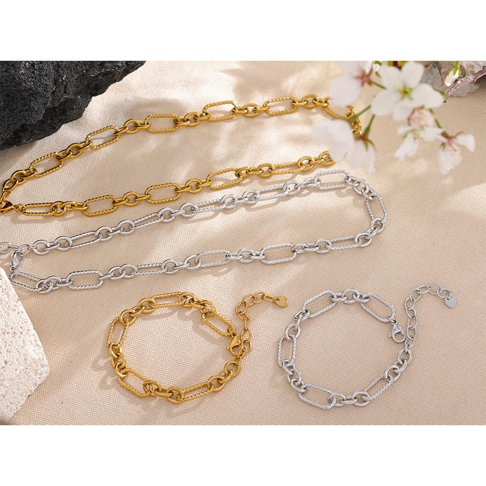 Yhpup Waterproof Stainless Steel Metal Handmade Neck Chain Necklace Bracelet for Women Statement Fashion Jewelry PVD Plated