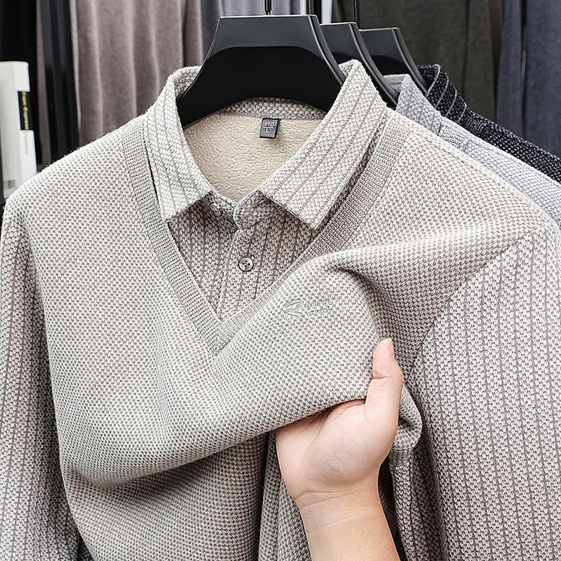 

Winter Vacation Two Sweaters Men S Polo Shirt With A Collar And Long Sleeves, Thick And Warm Base Shirt 4XL