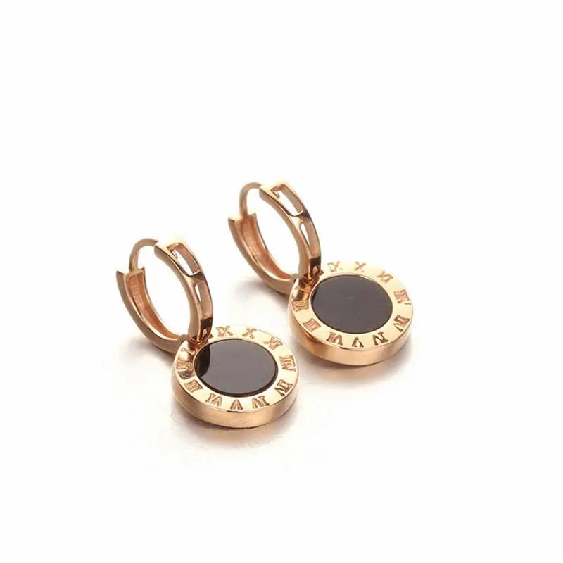 Placcatura in Rame Oro Rosa Moda Rotondi Digitali Orecchini in Agata Nera per Donne Classici Raffinati Orecchini da Festa Zircone