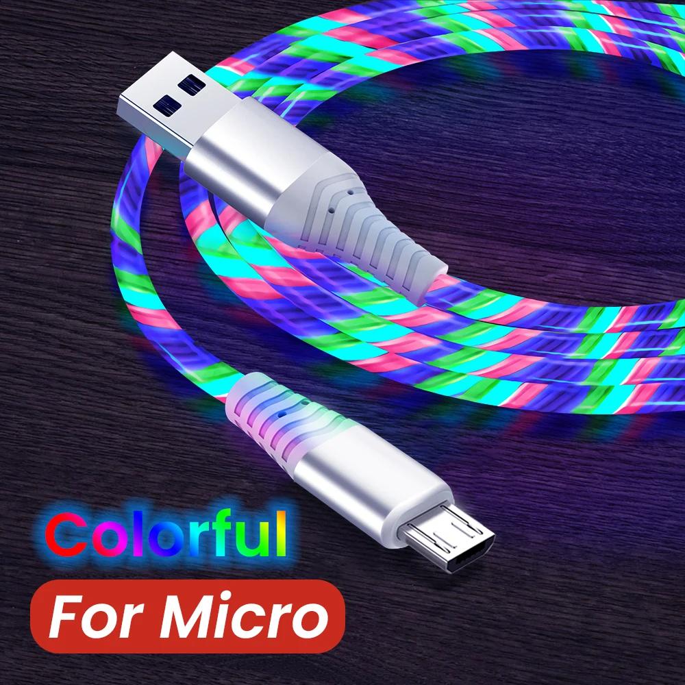Flow Luminous USB Type C Cable 3A Fast Charging Data Cord for Samsung Xiaomi OPPO Huawei IPhone Charger Micro USB Wire LED Cable