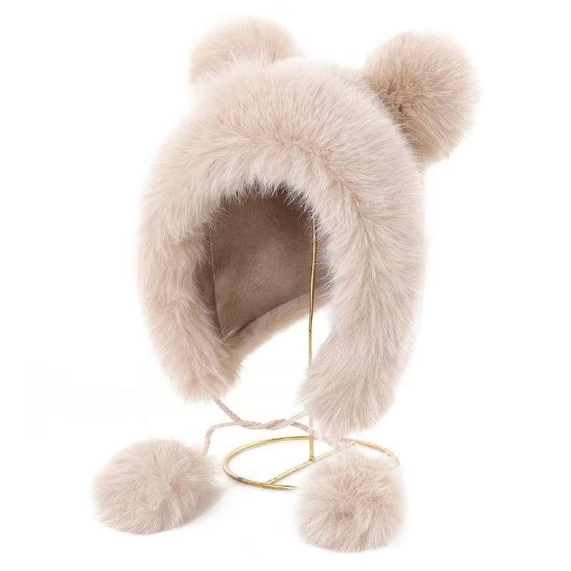 1Pcs Thicken And Warm Ear Protection Wind And Snow Hat Plush Little Bear Lei Feng Hat Winter New Women'S Plush Cute Bear Ear Hat