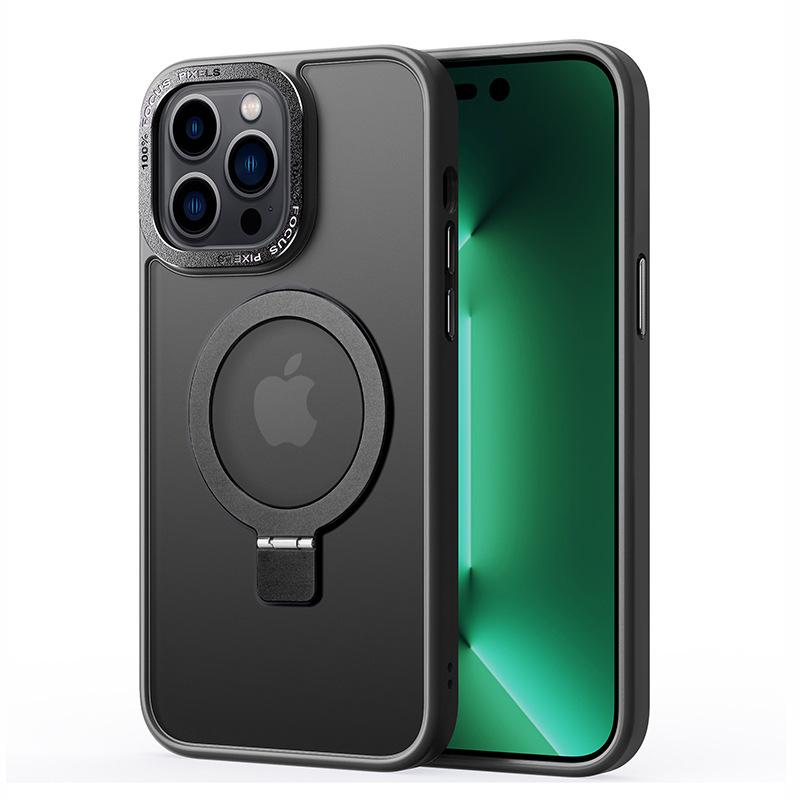 For iPhone 15 Pro Magnetic Phone Case TPU+PC Kickstand Matte Cover Compatible with MagSafe