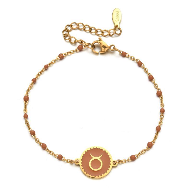Stainless Steel Chain Zodiac Sign 12 Constellation Bracelet Charm Gold Color Chain Bracelet For Women Birthday Jewelry Gifts