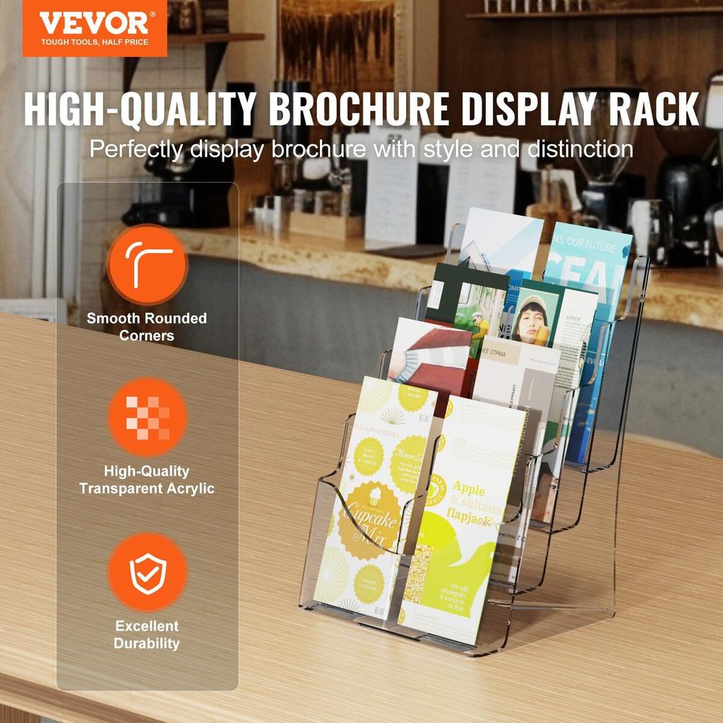 Acrylic Brochure Holder 8.5 X 11 Inch 4-Tier Literature Display Stand Rack