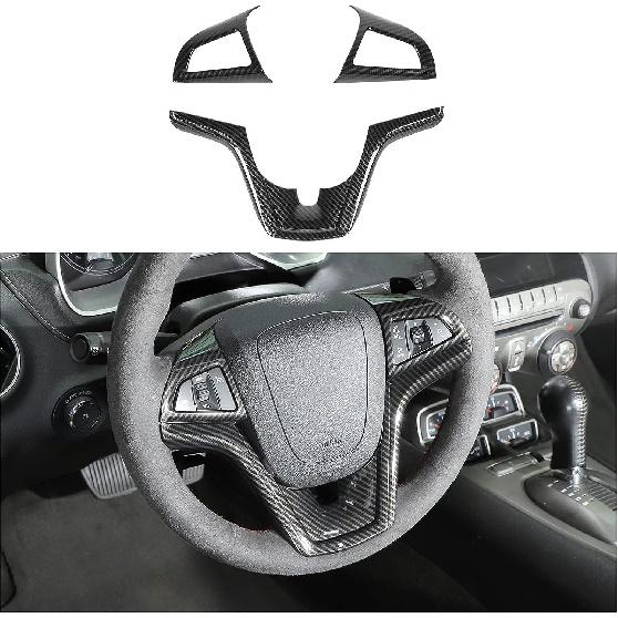 Carbon Fiber Steering Wheel Cover Interior Trim For Chevrolet Camaro 2012-2015