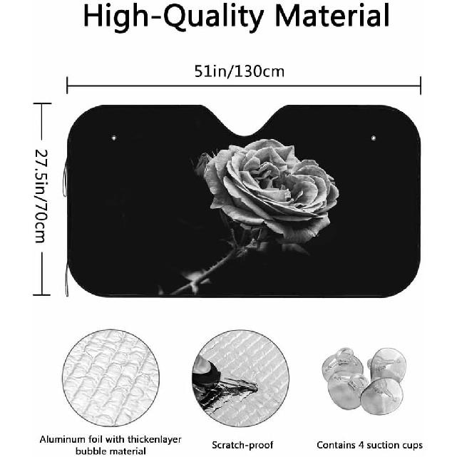 Black And White Flower Windshield Sun Shade Car Front Window Shades For Car Accessories Sun Heat UV Rays Visor For Universal Cars SUV Truck 51 X 27.5