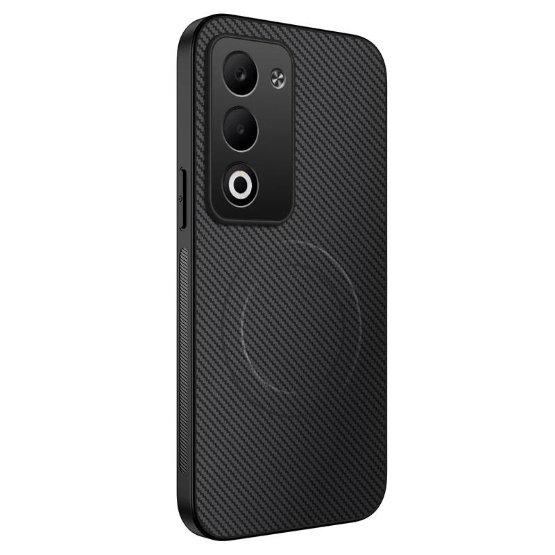 Carbon Fiber Wireless Charging Magnetic Cases For OPPO A5x A5 Pro 4G 5G Lens Protection Silicone Soft Bumper Cover Phone Case