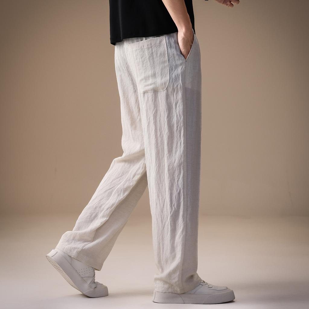High-end Japanese Lyocell Tencel Linen Casual Pants Men's Summer Thin Retro Loose Wide Leg Straight Pants
