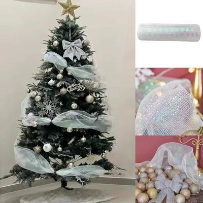 Christmas Crystal Gauze Ribbons Christmas Tree Decorations for Home Door Navidad Noel Kerst Gifts