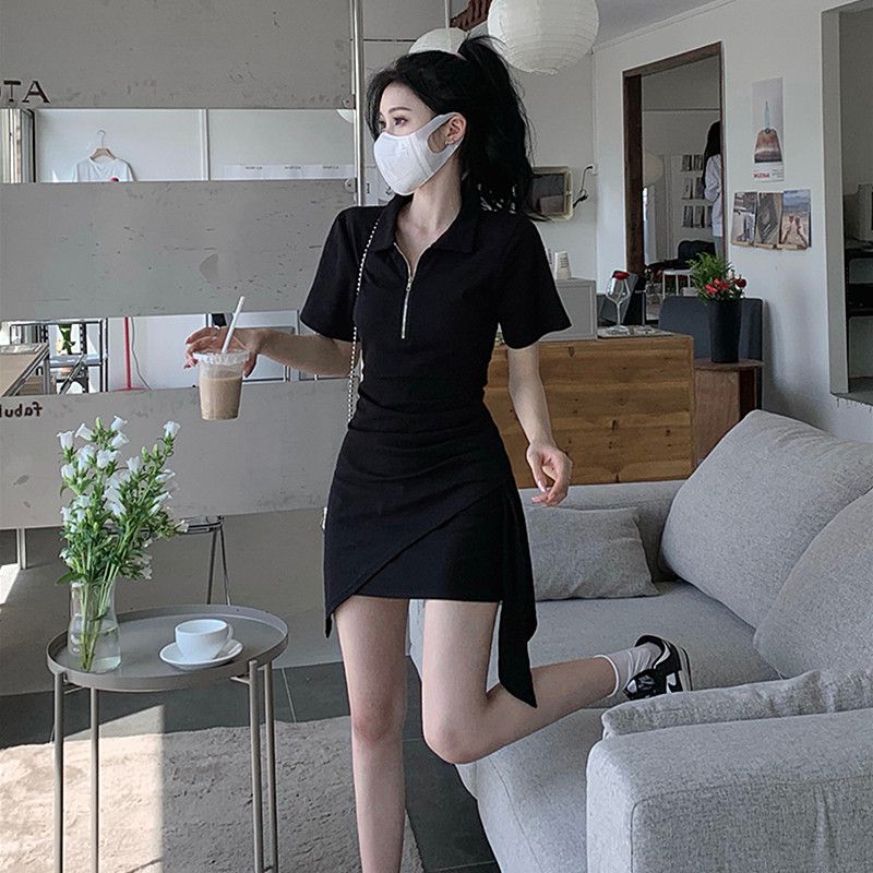 

Polo Elegant Slim Looking Tight Waist Zipper Black Dress Black S (35.00 kg-40.00 kg