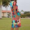 Ladies Summer Fashion Casual Floral Print V-Neck Short Sleeve Pocket Dress