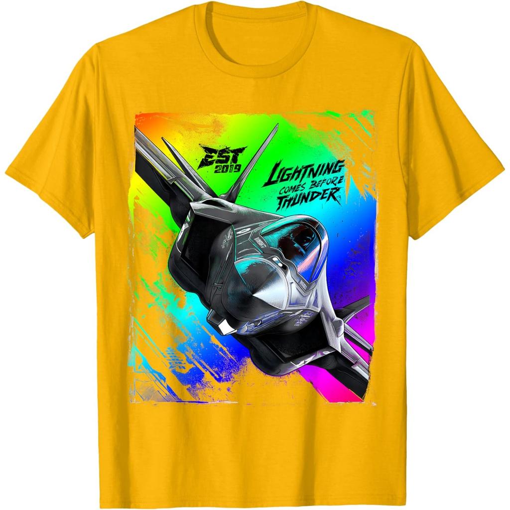 Stealth Fighter Jet Graphic Tee Mens Cotton Round Neck Tshirt Lightning Before Thunder Print Casual