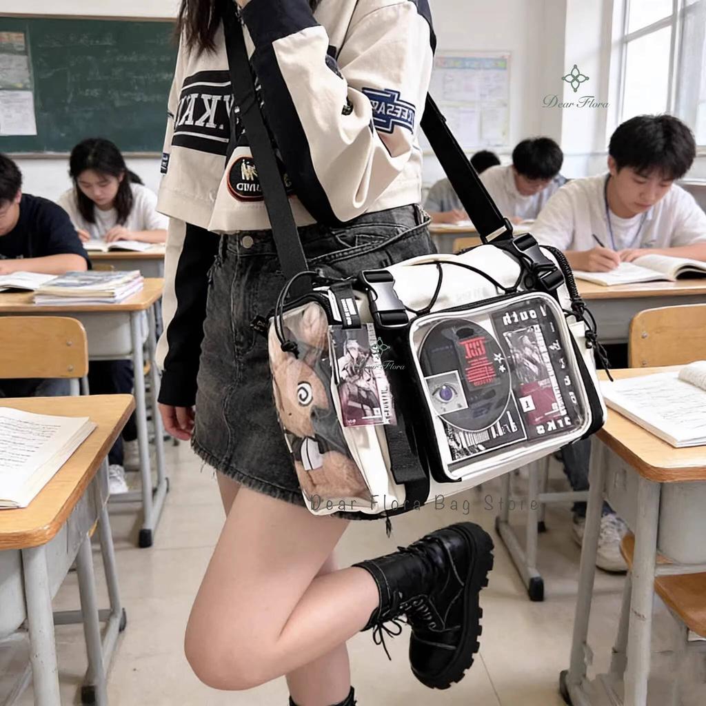 Nuova Borsa a Spalla Ita Y2K Grande Capacità Sportiva Borsa a Tracolla Ragazze Carine Borsa a Messaggero Trasparente Display Fai-da-te Borse da Pendolare