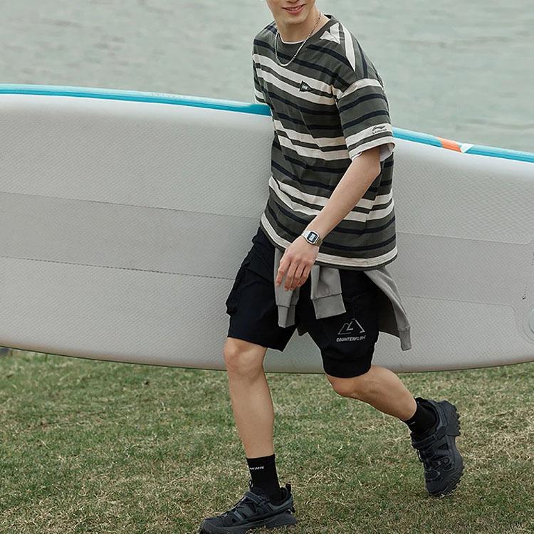 Li-Ning Logo Print Mid-Waist Straight-Leg Casual Shorts Men Bottoms Black AKST587-1