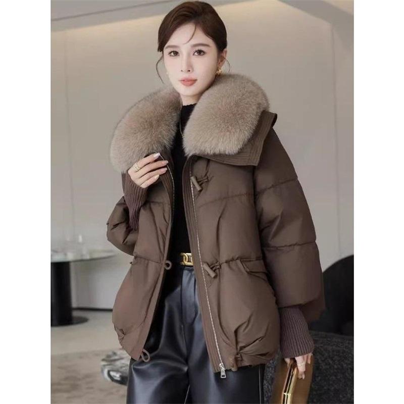 Fashion Short Loose Cotton Coat with Large Fur Collar Thickened Clothes