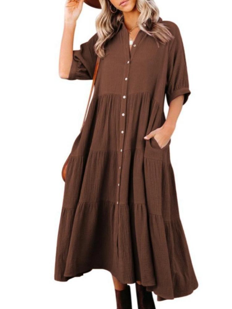 

Spring and summer long sleeved shirt dress for women 2XL темно-синього кольору