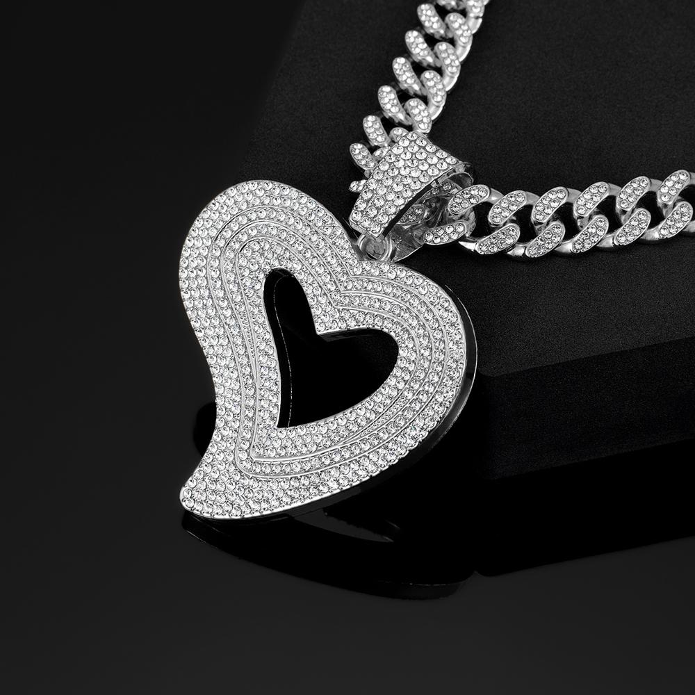 Factory New 13MM Miami Cuban Chain Irregular Love Heart Pendant Necklaces ,Hip-Hop Style Couple For Daily Wear By Men And Women