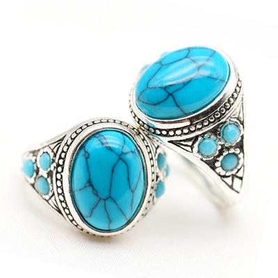Imitation Turquosie Ring Men Women Vintage Antique Silver Ring Jewelry