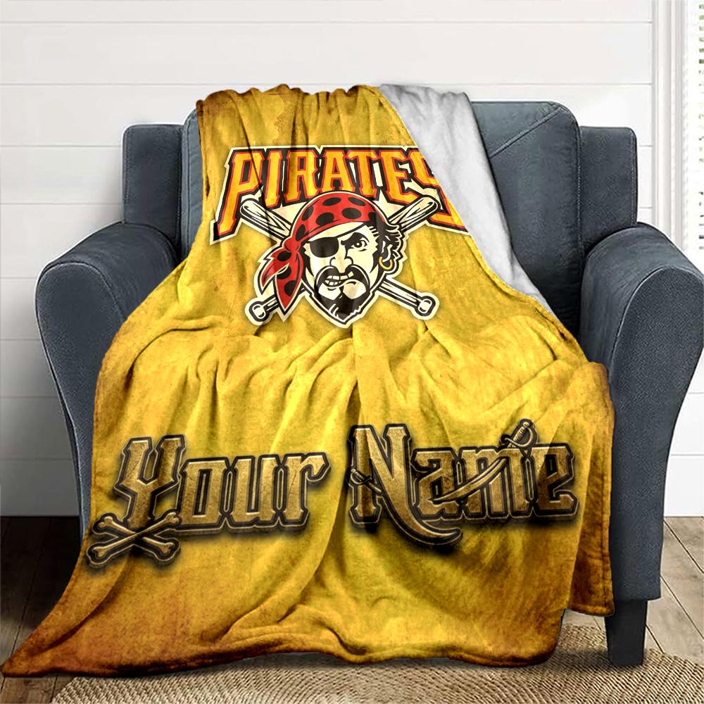 Name Custom Pittsburgh Pirates Logo Print Flannel Blanket High Quality Warm Comfortable Cover for All Seasons Perfect for Gifts Home Decor