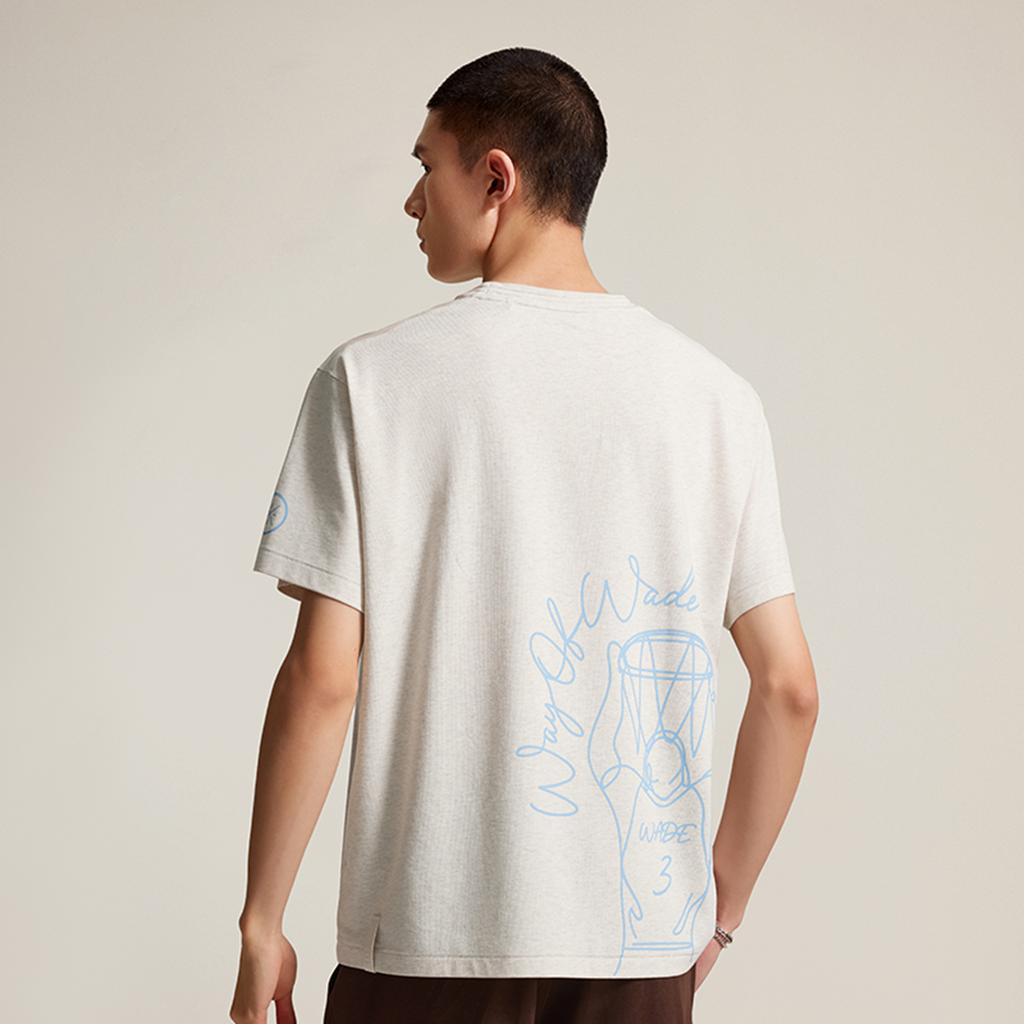 Li Ning Basketball Series Letter Print Breathable Versatile Loose Short Sleeve T-Shirt Men Tops Flower-Gray Tile-Gray AHSV083-3