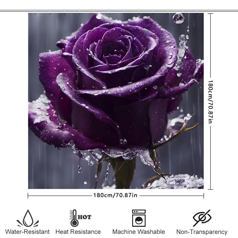 Delightful Raindrops Shower Curtain Purple Rose Design For Modern Bathrooms Decor 3D Printed Fabric Waterproof Bathroom Accessor